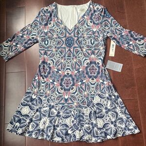 Eliza J Blue and Pink Patterned Dress